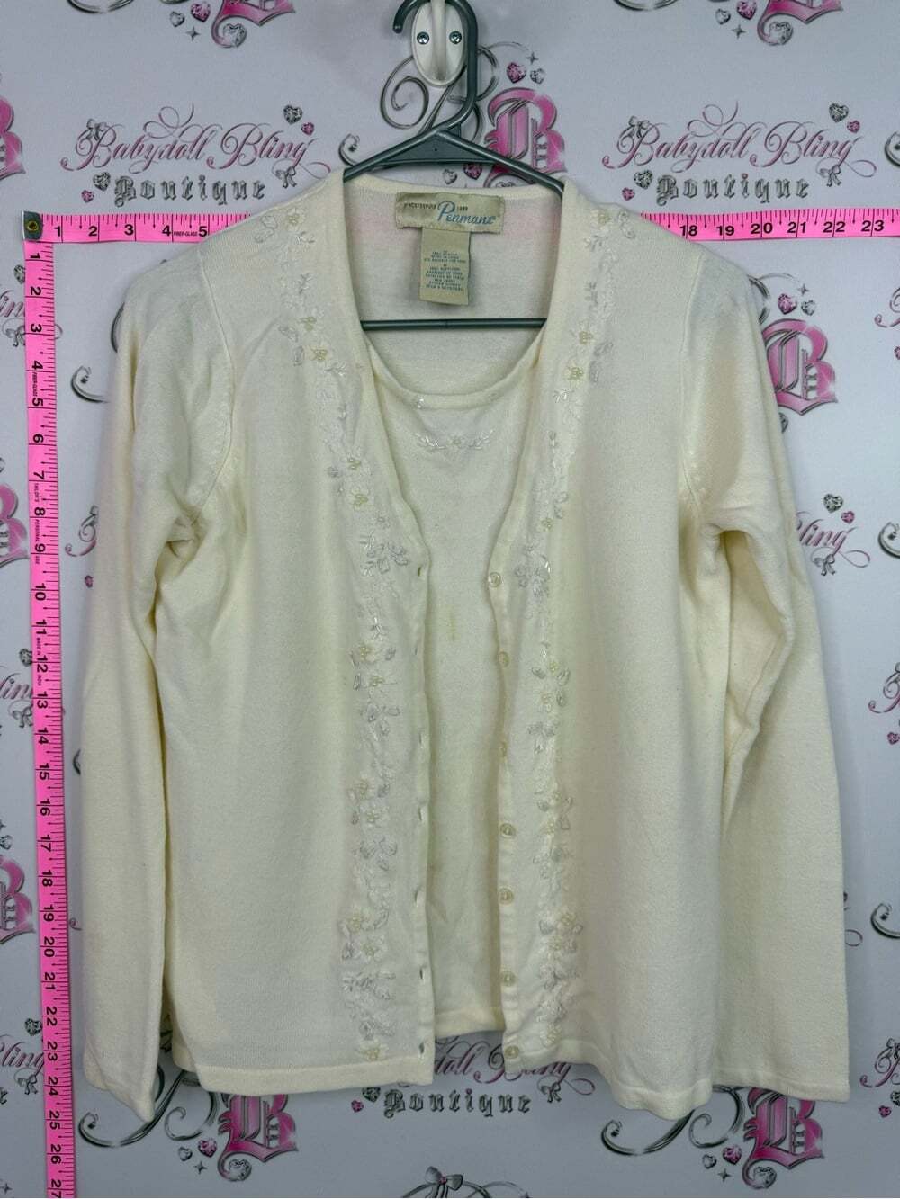 Penmans cardigan and shirt white Cream Embroidered Twinset Sweater